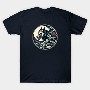 Blue wolf in clouds japanese art T-Shirt